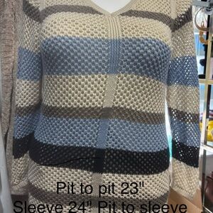 Croft & Barrow V-Neck Sweater in Cream, Blue, and Brown
